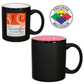 11 Oz. 2 Tone Satin Hilo C-Handle Mug - Screen Printed (Black/Pink)